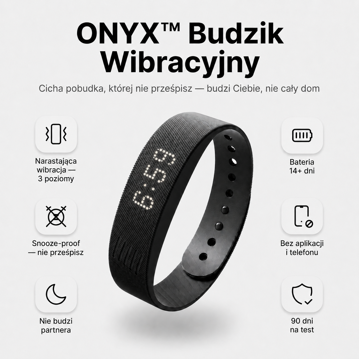 ONYX™ Budzik, który obudzi Cię Wibracją - nie budząc nikogo obok